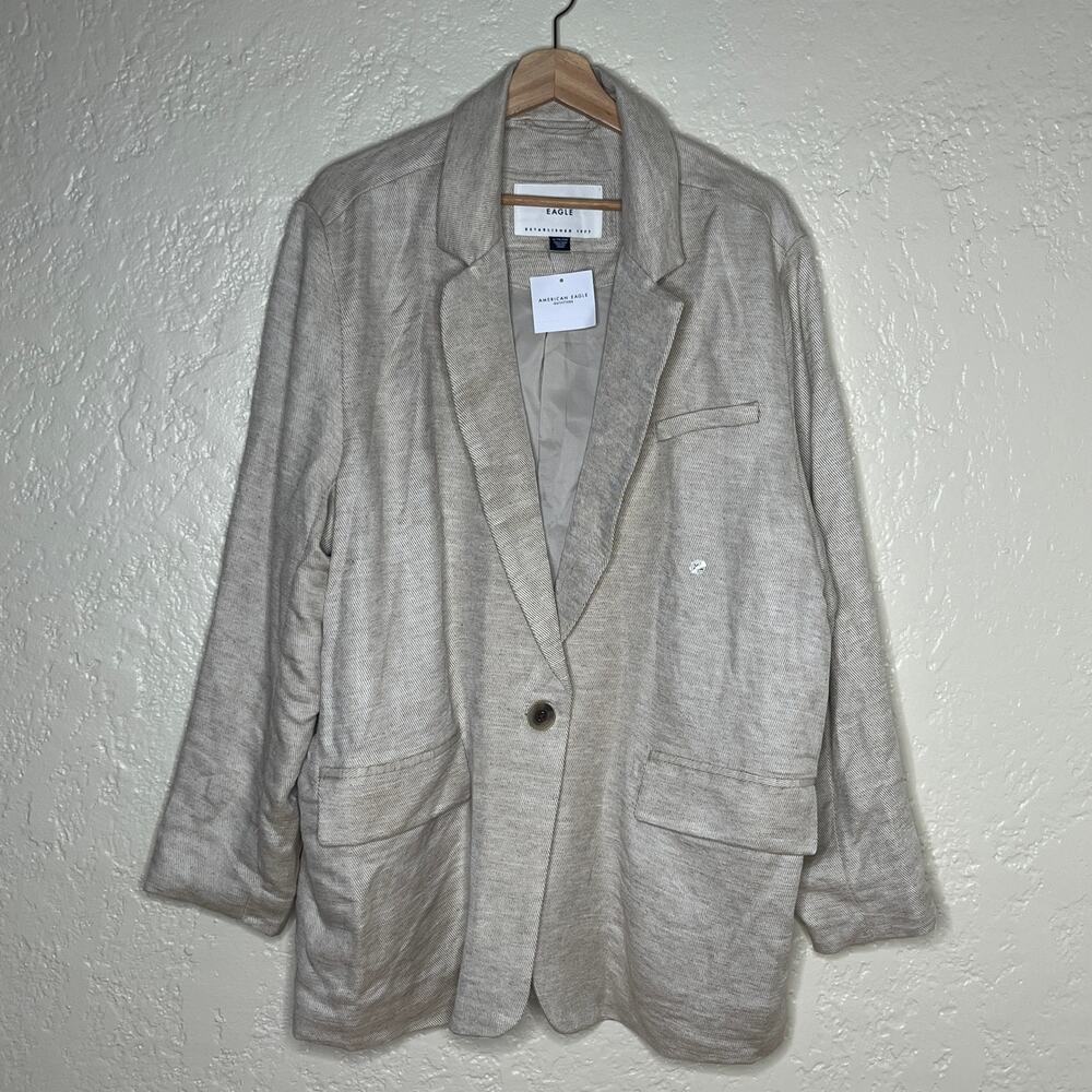 American Eagle Women’s Cream Linen Viscose Single Button Blazer XL NWT